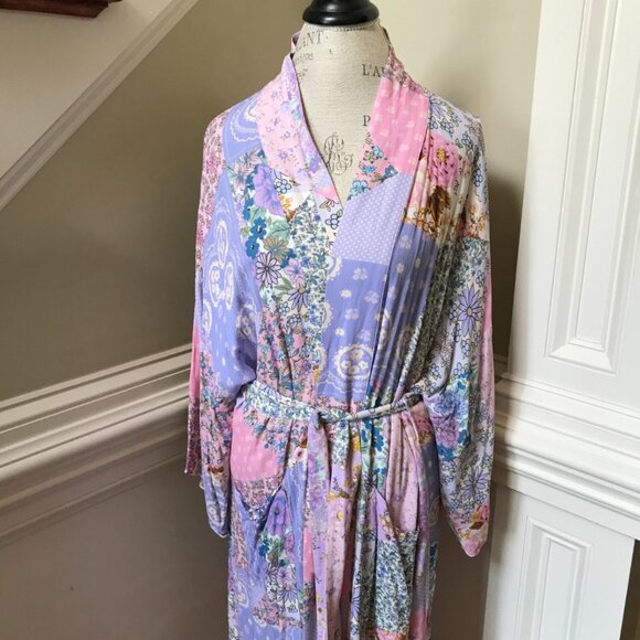 Spell Cha Cha Robe Dressing Gown Womens Medium Large Pink Purple Patchwork Maxi - Picture 5 of 13